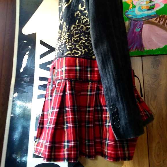 Pinstripe Jean Trench with vintage lace and tartan - Picture 5 of 6